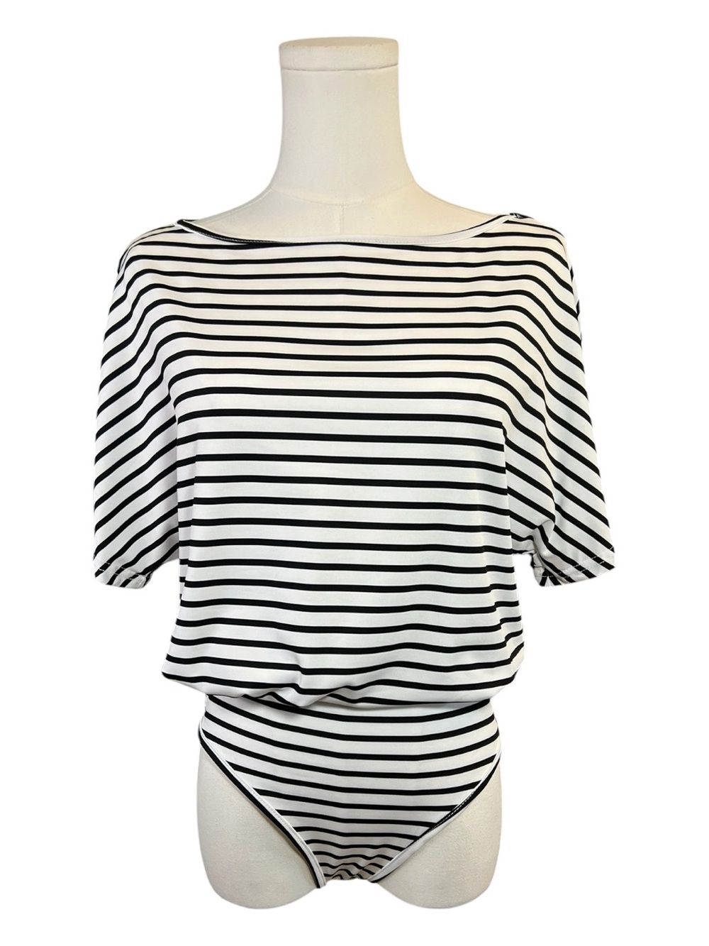 NWOT black & white striped boat neck bodysuit | size S